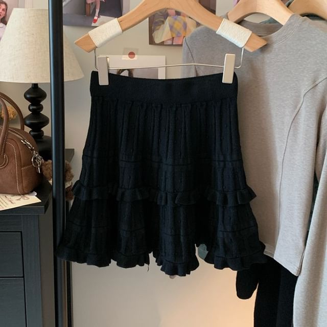 Knit Mini Skirt with High Waist