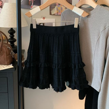 Knit Mini Skirt with High Waist
