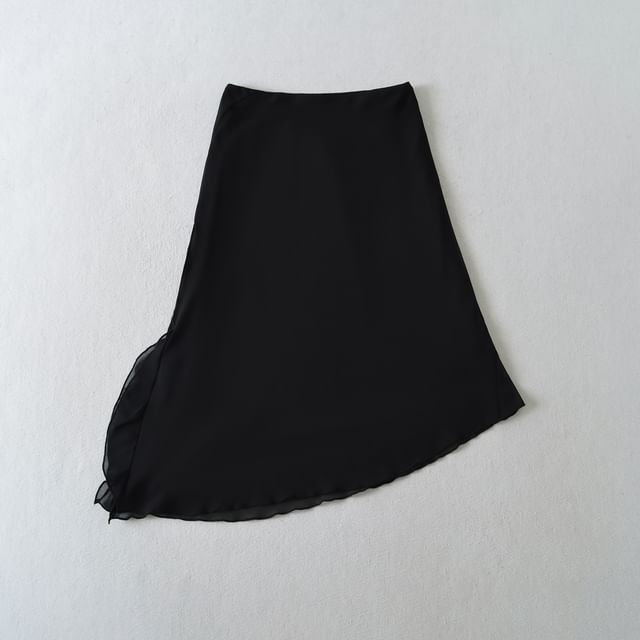 Asymmetrical Chiffon Mini Pencil Skirt