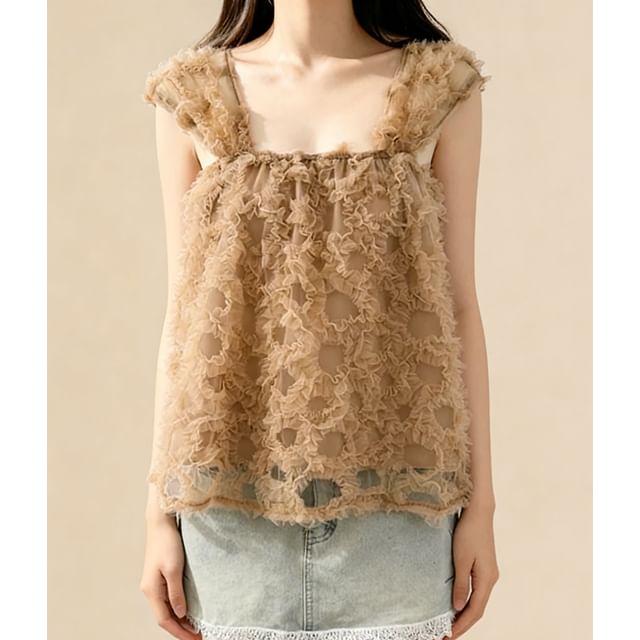 Ruched Mesh Camisole Top in Plain Design