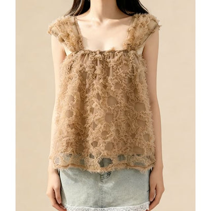Ruched Mesh Camisole Top in Plain Design