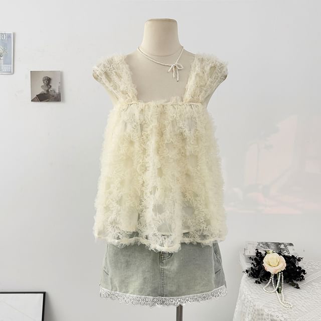 Ruched Mesh Camisole Top in Plain Design