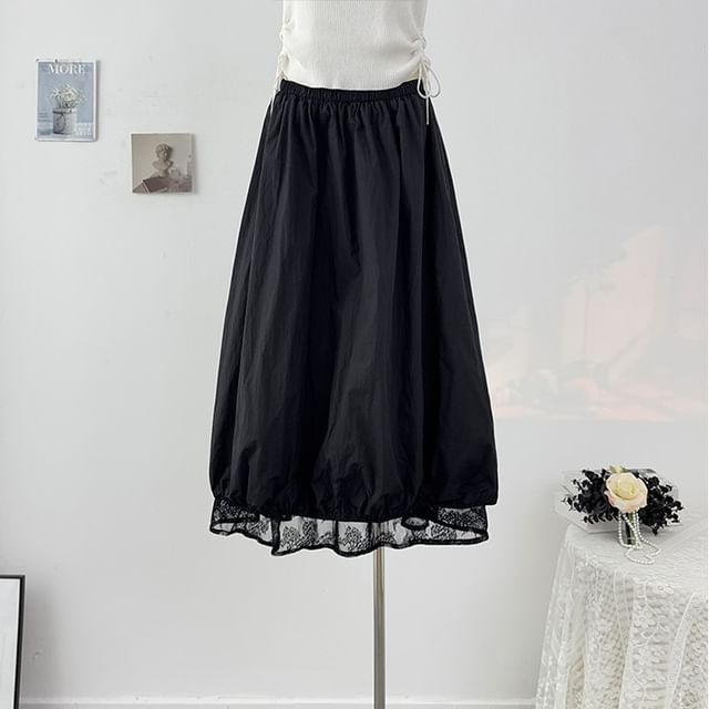 Lace Panel Maxi A-Line Skirt - Reversible