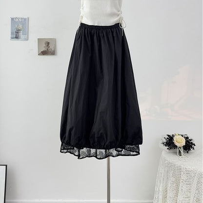 Lace Panel Maxi A-Line Skirt - Reversible