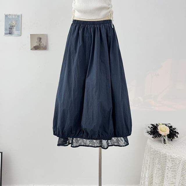 Lace Panel Maxi A-Line Skirt - Reversible