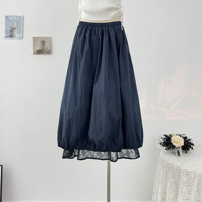 Lace Panel Maxi A-Line Skirt - Reversible