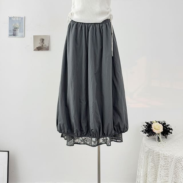 Lace Panel Maxi A-Line Skirt - Reversible