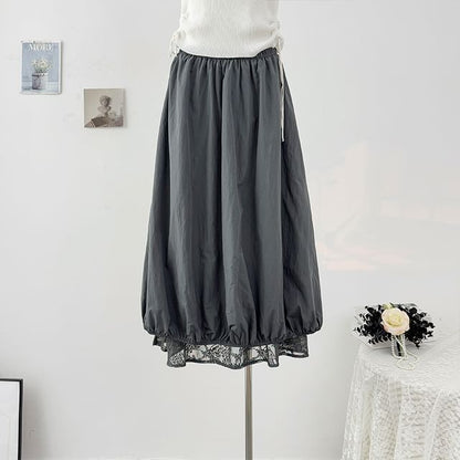 Lace Panel Maxi A-Line Skirt - Reversible