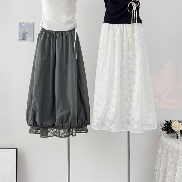 Lace Panel Maxi A-Line Skirt - Reversible