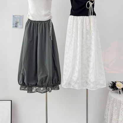 Lace Panel Maxi A-Line Skirt - Reversible