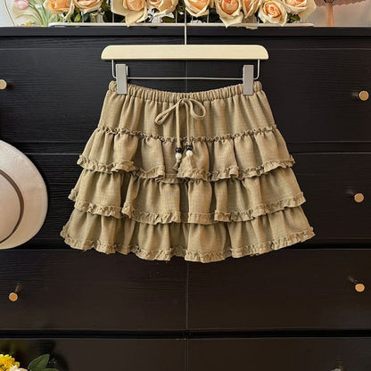 Tiered Mini A-Line Skirt with Drawstring