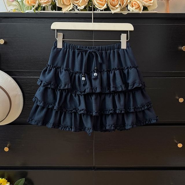 Tiered Mini A-Line Skirt with Drawstring