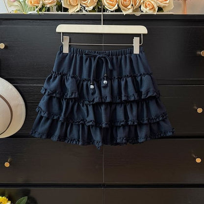 Tiered Mini A-Line Skirt with Drawstring