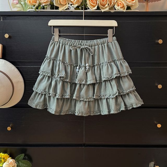 Tiered Mini A-Line Skirt with Drawstring