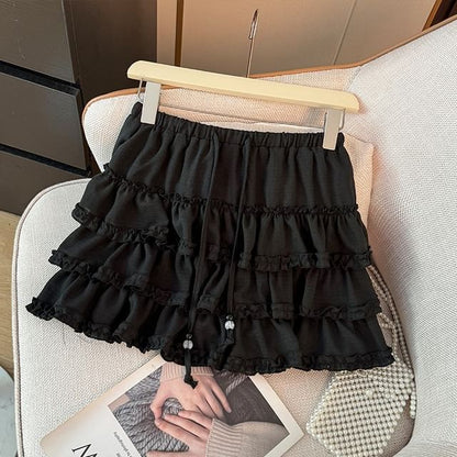 Tiered Mini A-Line Skirt with Drawstring