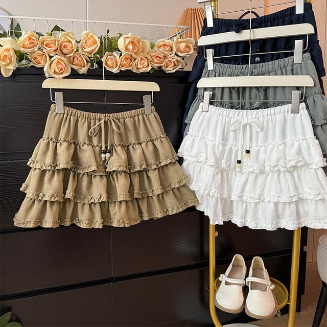 Tiered Mini A-Line Skirt with Drawstring