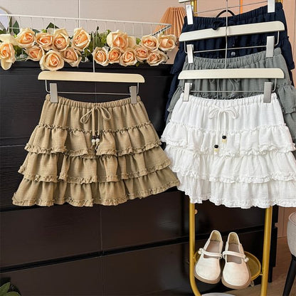 Tiered Mini A-Line Skirt with Drawstring