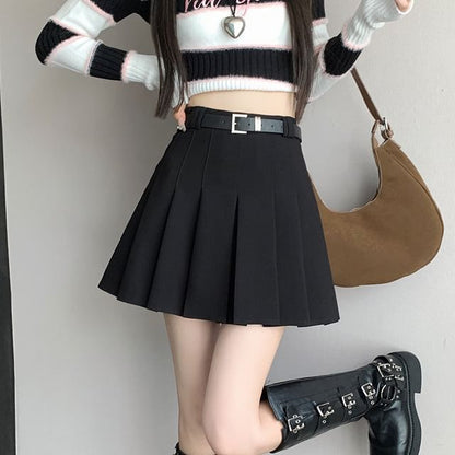 Mini Pleated Skirt - High Waist