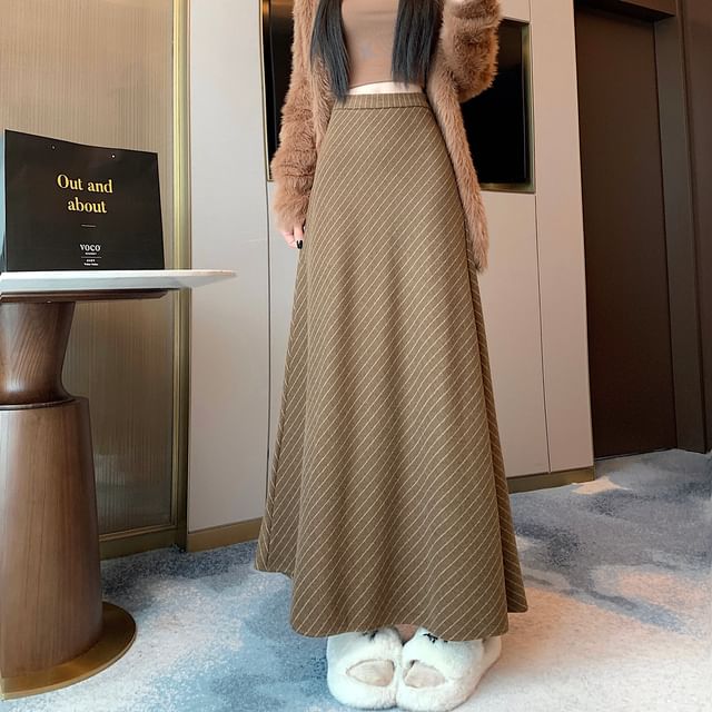 Pinstriped Maxi A-Line Skirt - High Waist