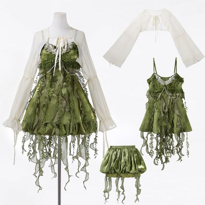 Set: Floral Embroidered Camisole with Ruffle Trim and Bead Details