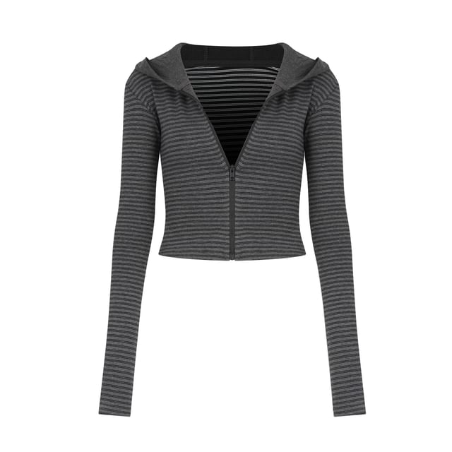 Striped Crop Hoodie with Zip-Up Closure