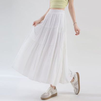 Plain Tiered Maxi A-Line Skirt