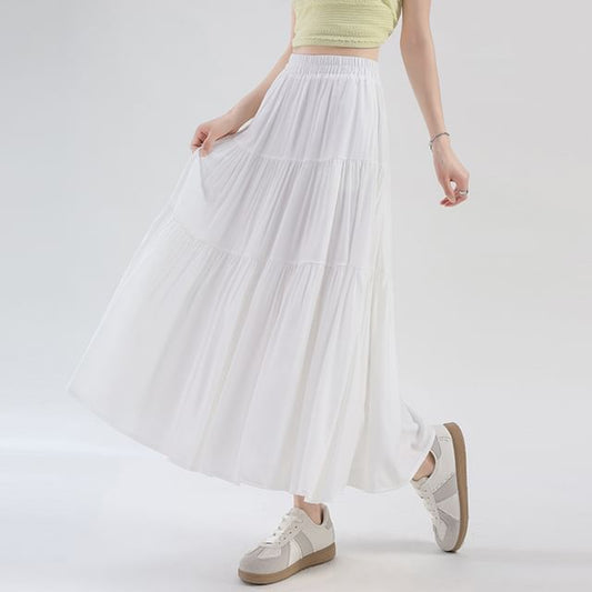Plain Tiered Maxi A-Line Skirt