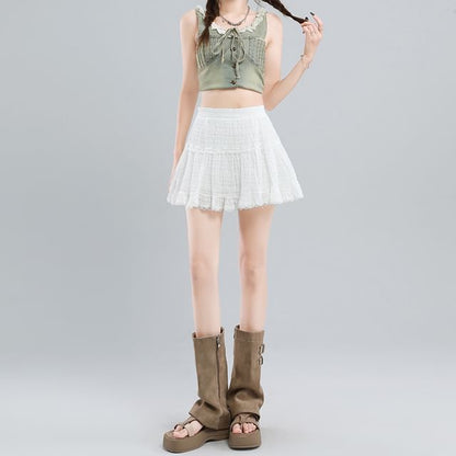 Ruffle Lace Trim Mini A-Line Skirt