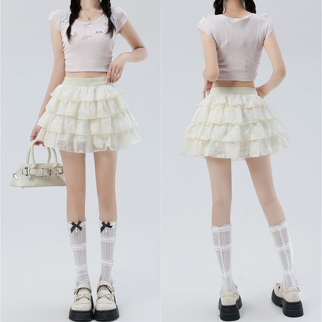 Plain Tiered Mini A-Line Skirt