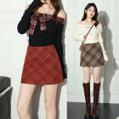 Plaid Mini A-Line Skirt