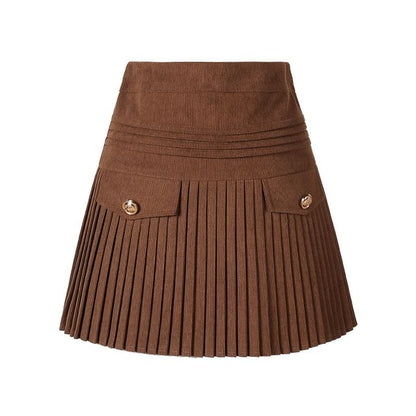 Accordion Pleated Corduroy Mini A-Line Skirt