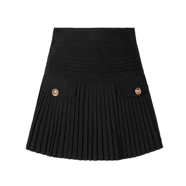 Accordion Pleated Corduroy Mini A-Line Skirt