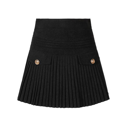 Accordion Pleated Corduroy Mini A-Line Skirt