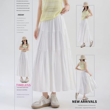 Plain Tiered Maxi A-Line Skirt