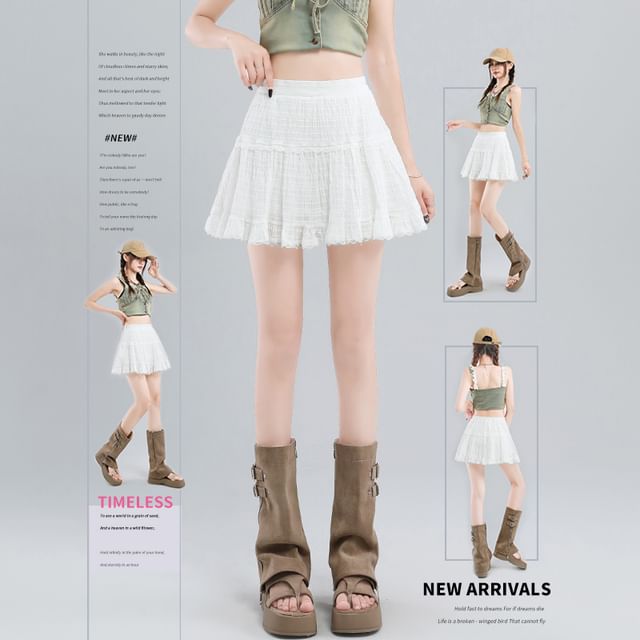Ruffle Lace Trim Mini A-Line Skirt