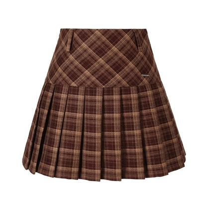Plaid Pleated Mini A-Line Skirt