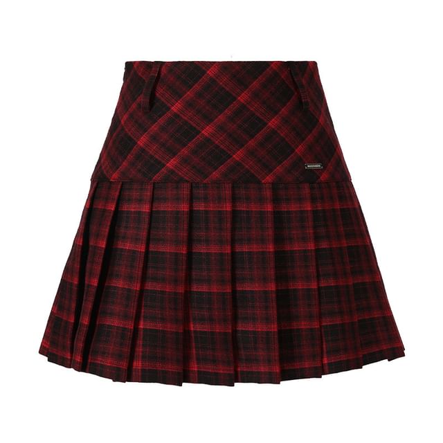 Plaid Pleated Mini A-Line Skirt