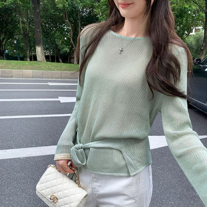 Boatneck Long-Sleeve Plain Knit Top