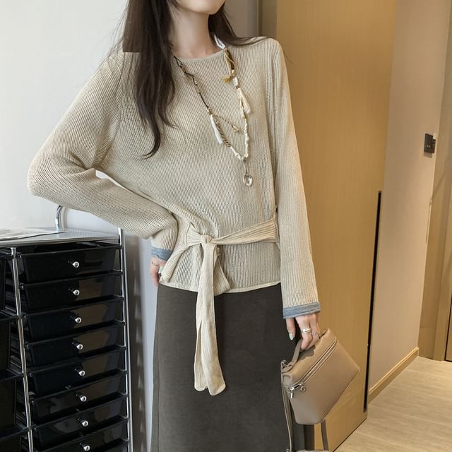 Boatneck Long-Sleeve Plain Knit Top