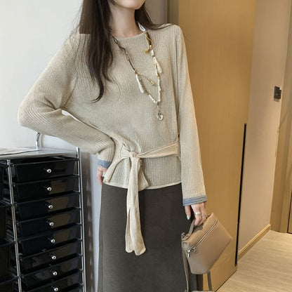 Boatneck Long-Sleeve Plain Knit Top