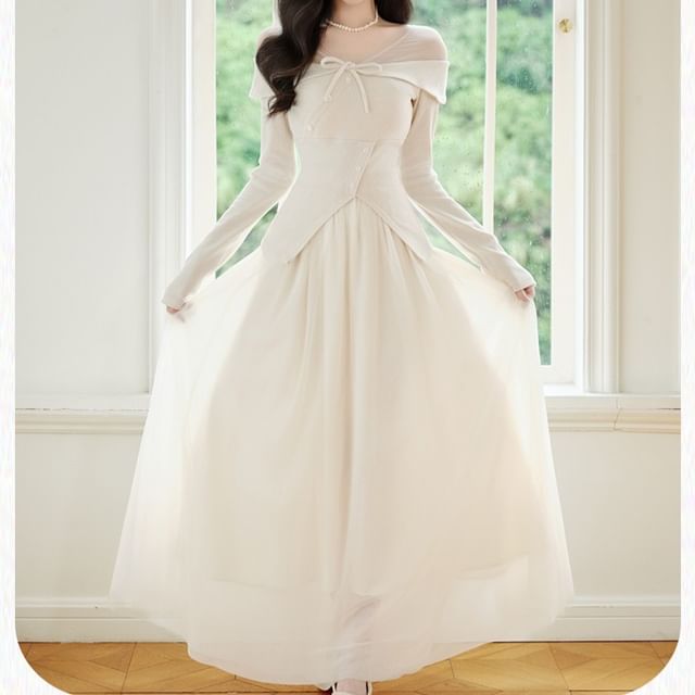 Plain Knit Top & High Rise A-Line Maxi Skirt Set