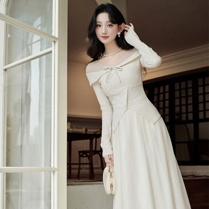 Plain Knit Top & High Rise A-Line Maxi Skirt Set