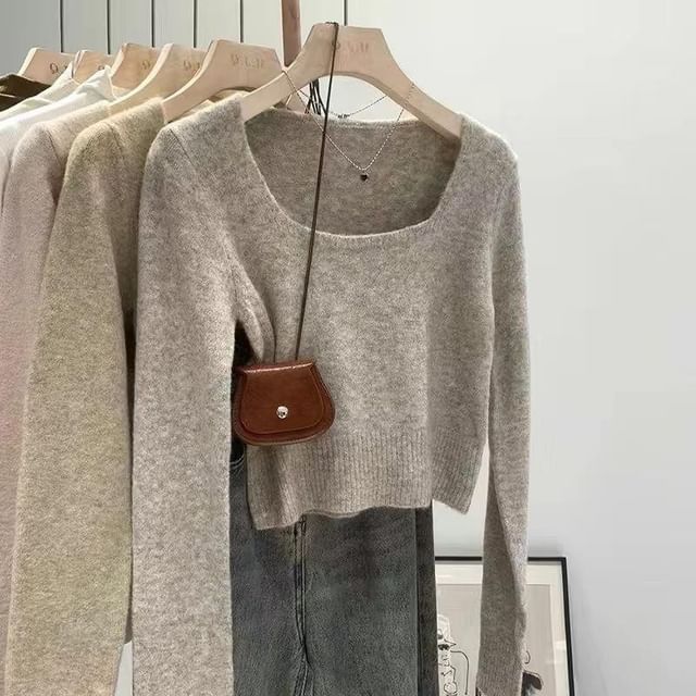 Solid Square-Neck Knit Pullover Sweater