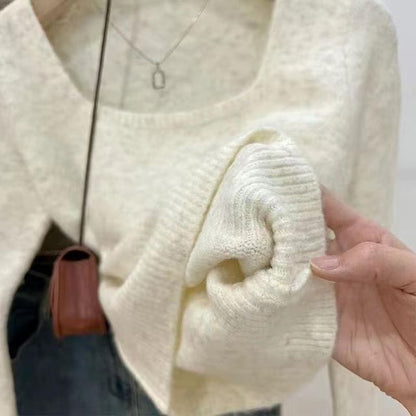 Solid Square-Neck Knit Pullover Sweater