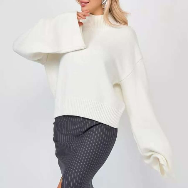 Solid Mock-Neck Pullover Sweater