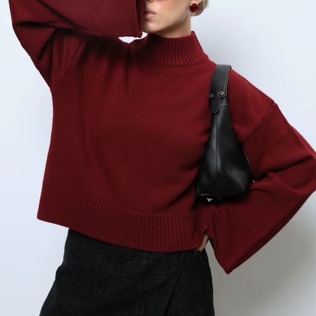 Solid Mock-Neck Pullover Sweater