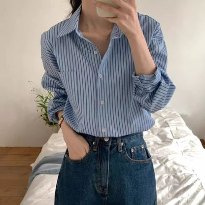 Striped Long-Sleeve Button-Up Shirt