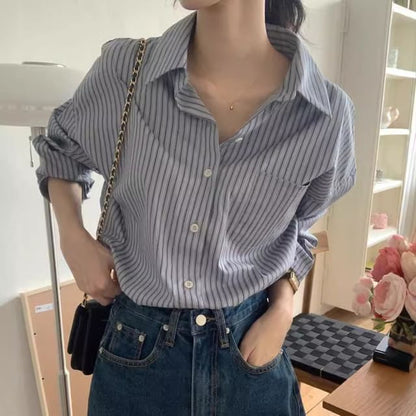 Striped Long-Sleeve Button-Up Shirt