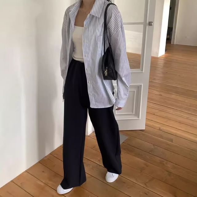 Striped Long-Sleeve Button-Up Shirt