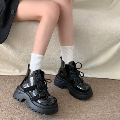 Faux Leather Platform Short Boots